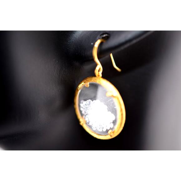 Catherine Weitzman 18K Gold Vermeil White Crystal Dangle Earrings - Picture 2 of 3